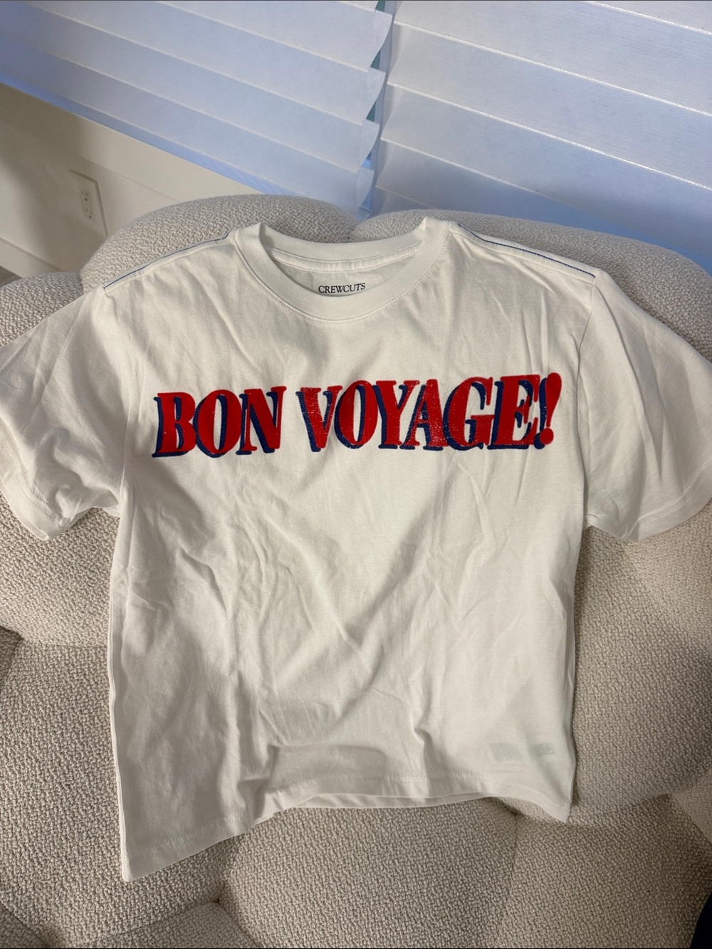 Crewcuts White Tee with Red and Blue "BON VOYAGE!" Graphic